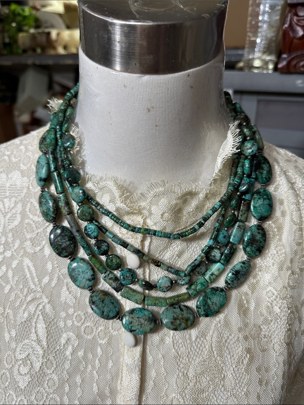 Coldwater Creek Multi-Strand Turquoise Green Stone Necklace